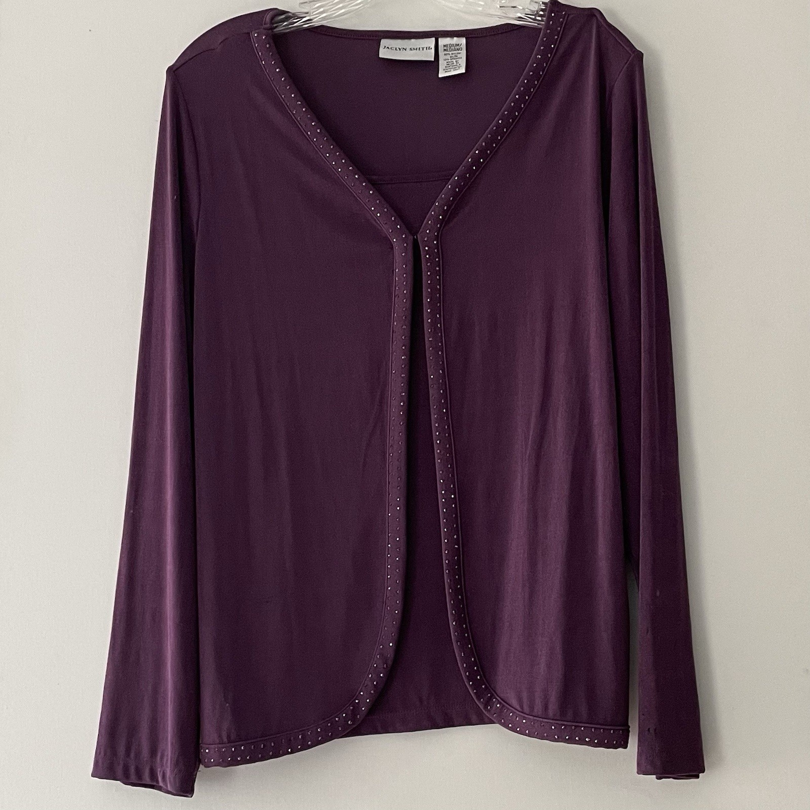 Vintage! Jaclyn Smith Womens Size Medium Purple Twin Set Stretchy Studded Top