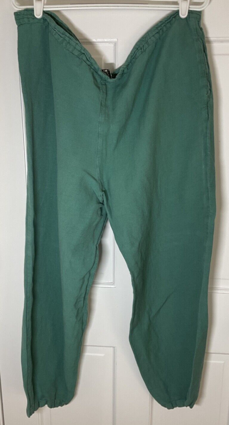 SANDY STARKMAN WOMENS PANTS TEAL SIZE LARGE 55% LINEN 45% RAYON EUC