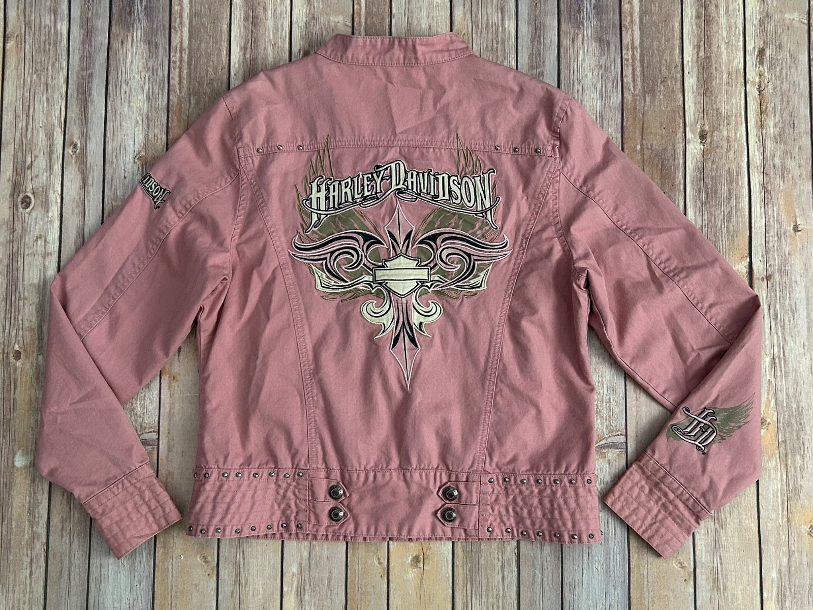 Harley-Davidson Y2K Studded Pink Moto Jacket Women’s Size Medium