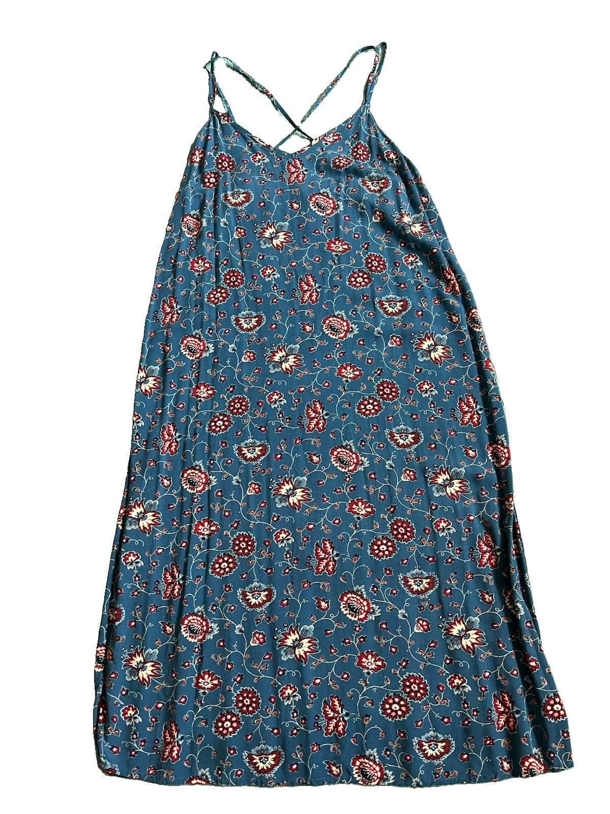 Gap Size Medium Navy Floral Midi Dress Crossback Flowy Boho Country Cottage
