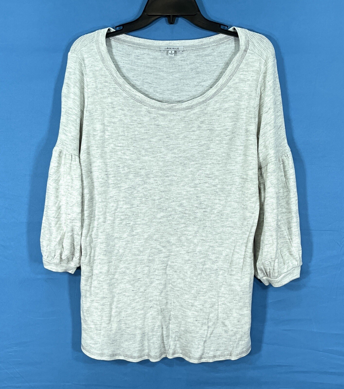New WHITE BIRCH Heather Gray LIGHTWEIGHT Waffle Knit 3/4 BALLOON SLEEVE Top S