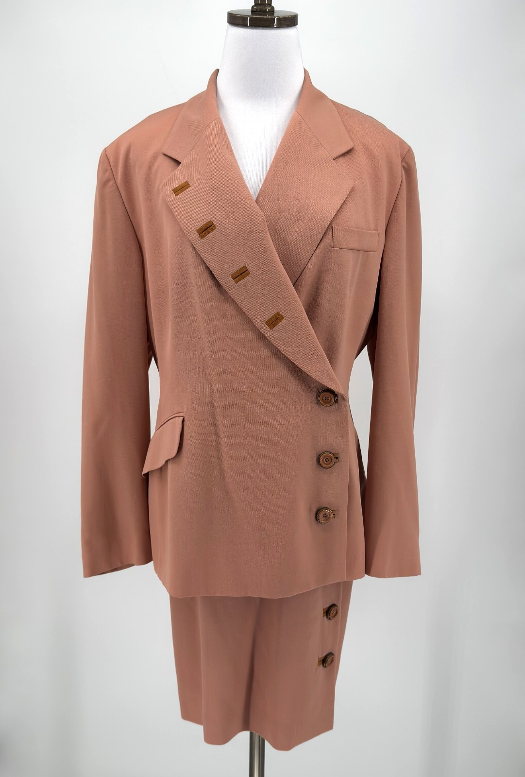 Vintage Barbara Bui Dusty Pink Wool Asymmetrical Skirt Suit Sz FR 42 NEW