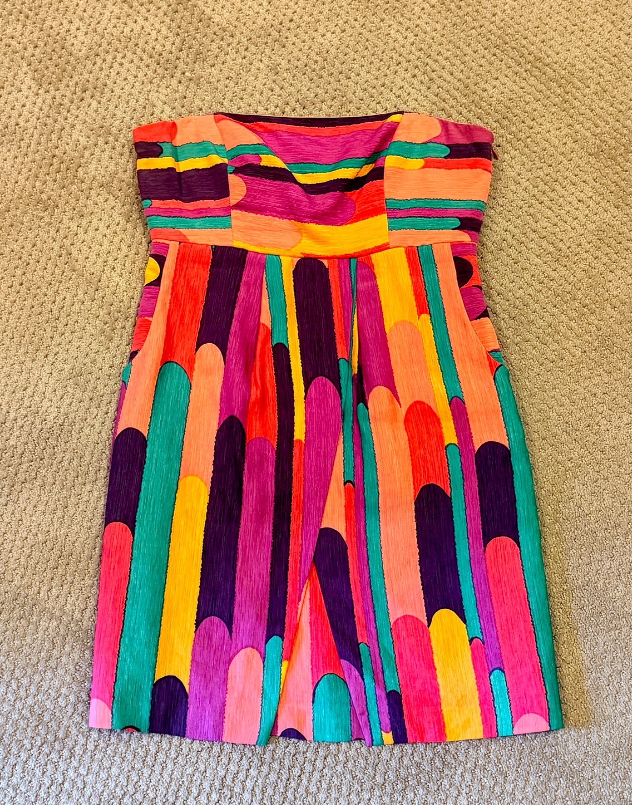 Tibi Lollipop Stripe Strapless Mini Dress in Pink Pop Silk-Linen Blend Size 8