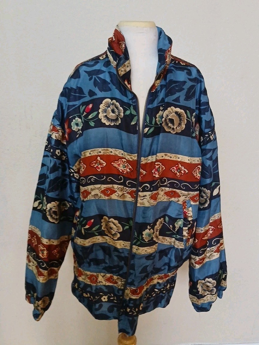 Vintage East West Silks Lightweight 100% Silk Linng Boho Artsy Windbreaker S