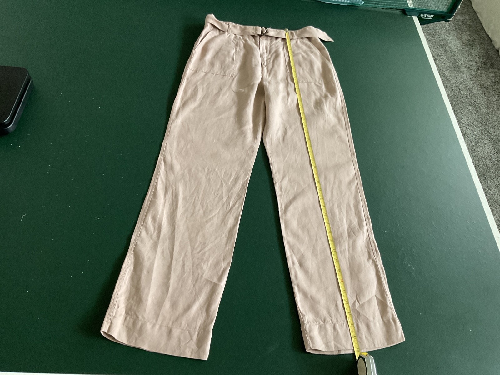 Tahari Women’s100% Linen Wide Leg trouser Beige double button and zip fly size 8