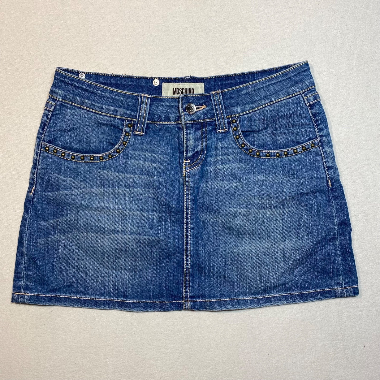 MOSCHINO JEANS Women’s Denim Mini Skirt Heart Studded Blue S/M Size