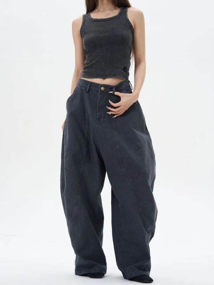 American Retro Scimitar Pants Women Streetwear Loose Punk Trousers sz