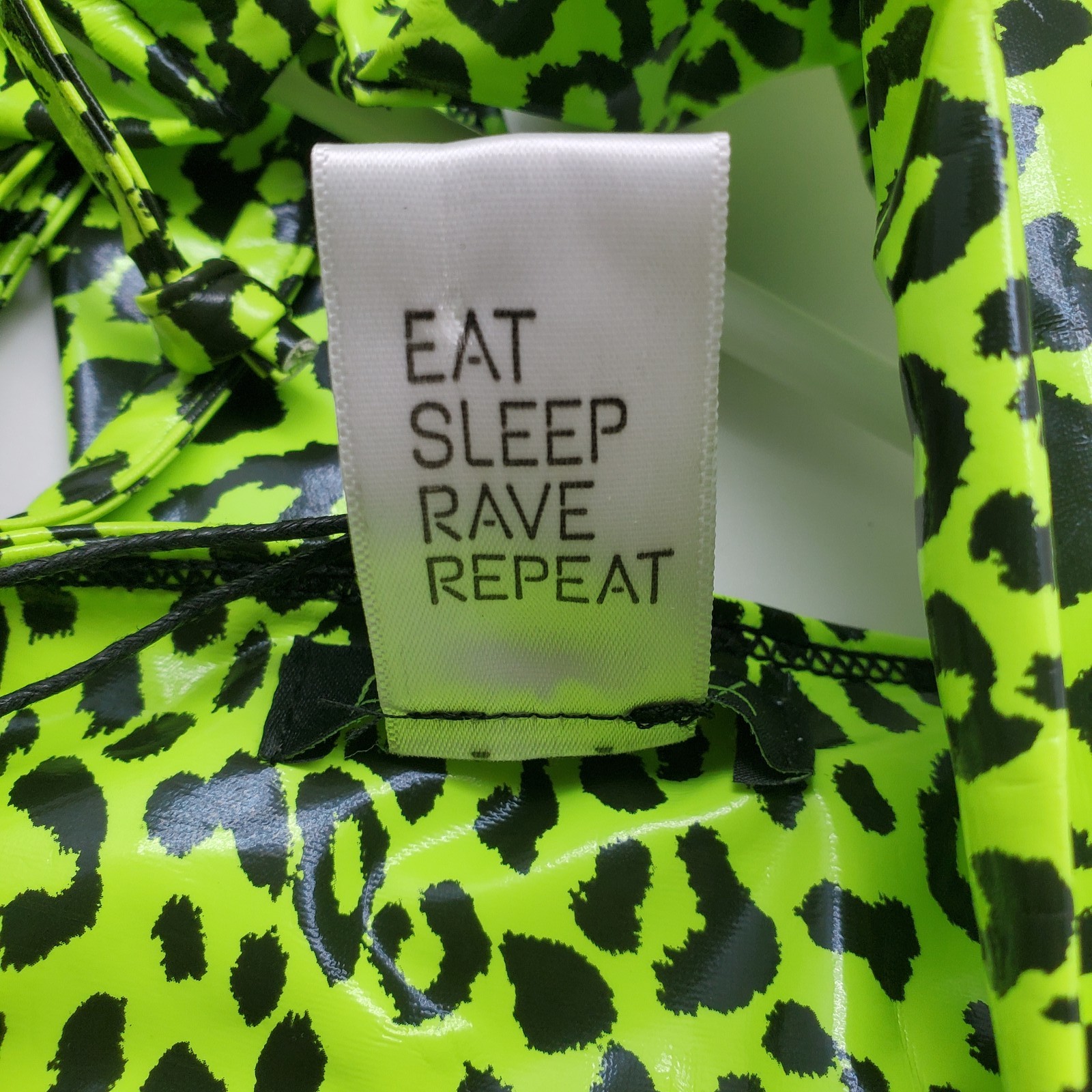 CLUB EXX Dolls Kill Neon Green Leopard Print Halter Tie Front Crop Top Rave S