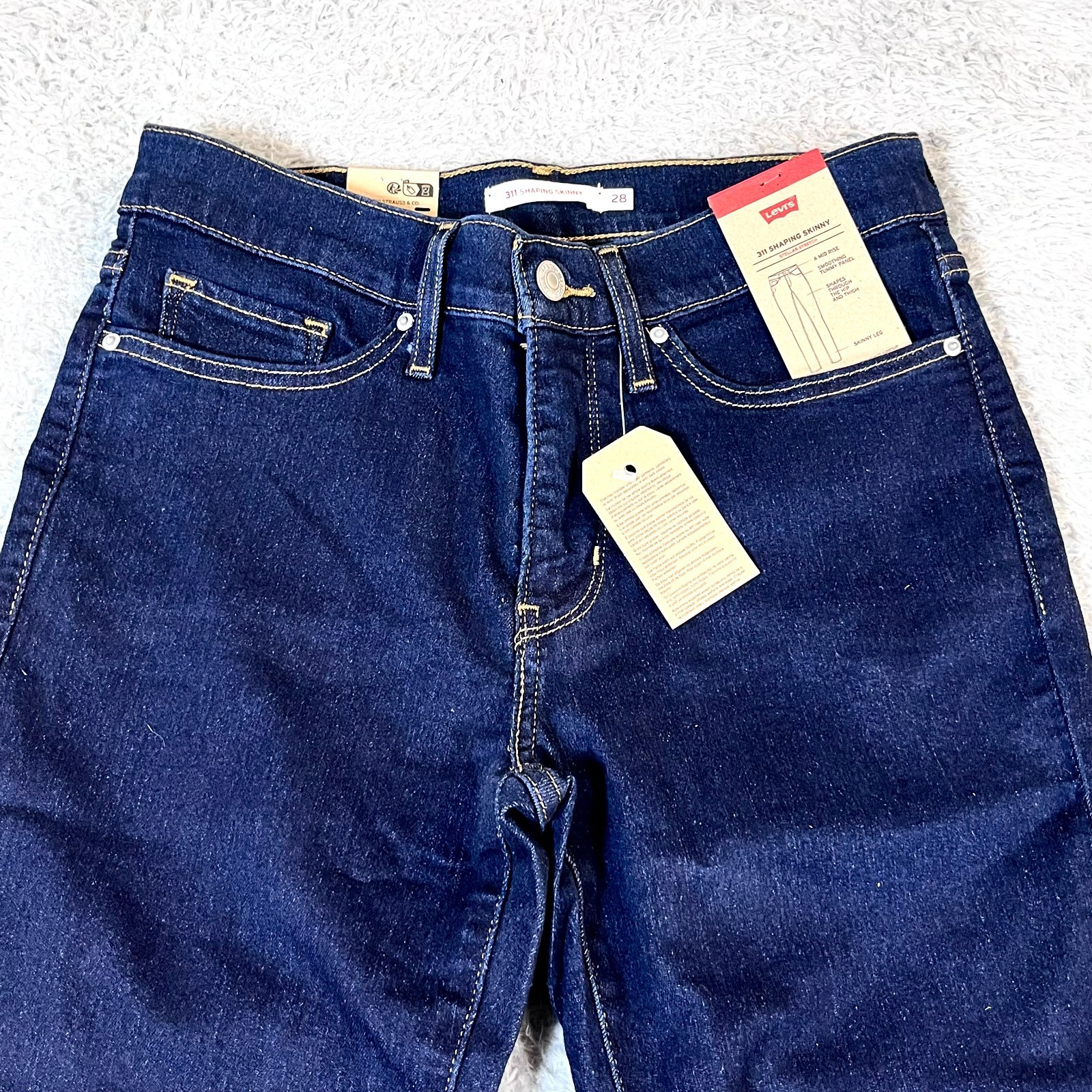 Levis Women’s 311 Blue Denim Mid-Rise Stellar Stretch Shaping Skinny Jeans: 28