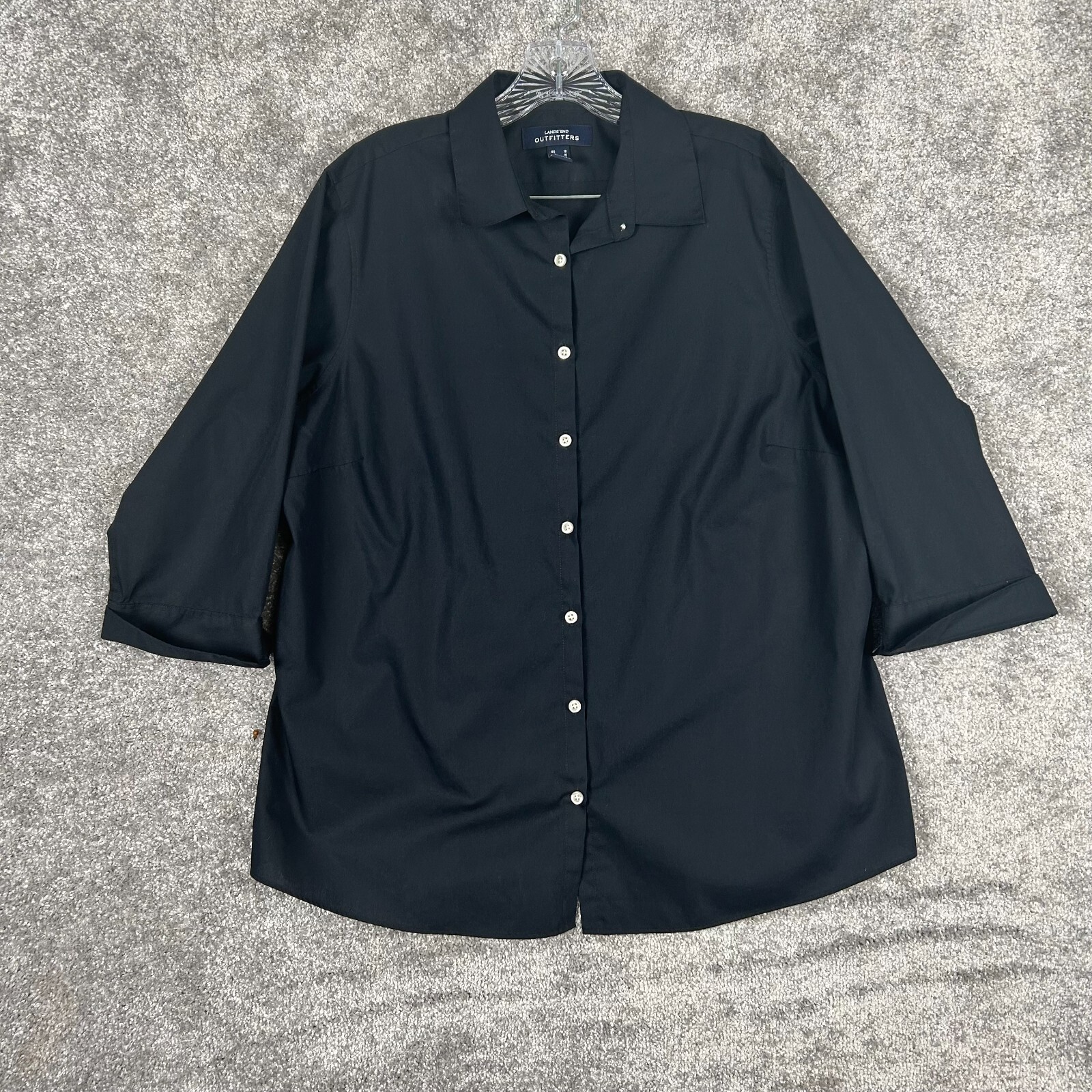 Lands End Womens No Iron Broadcloth Shirt 3/4 Sleeves Button Up Size US 18