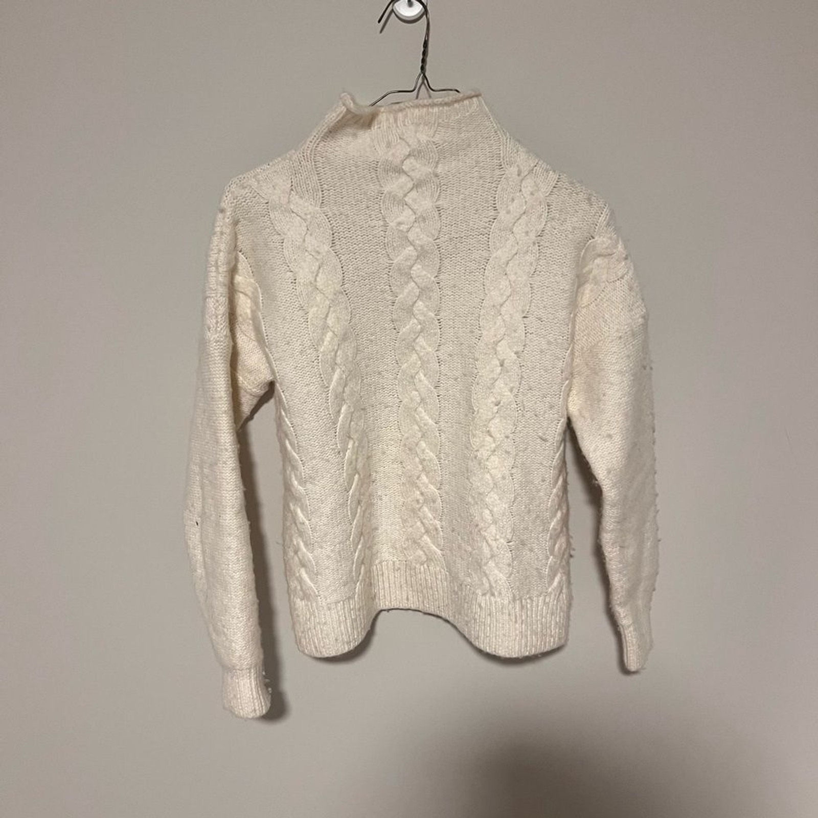 Madewell XS Cream Cable Knit Mock Neck Sweater Classic Cozy Pullover