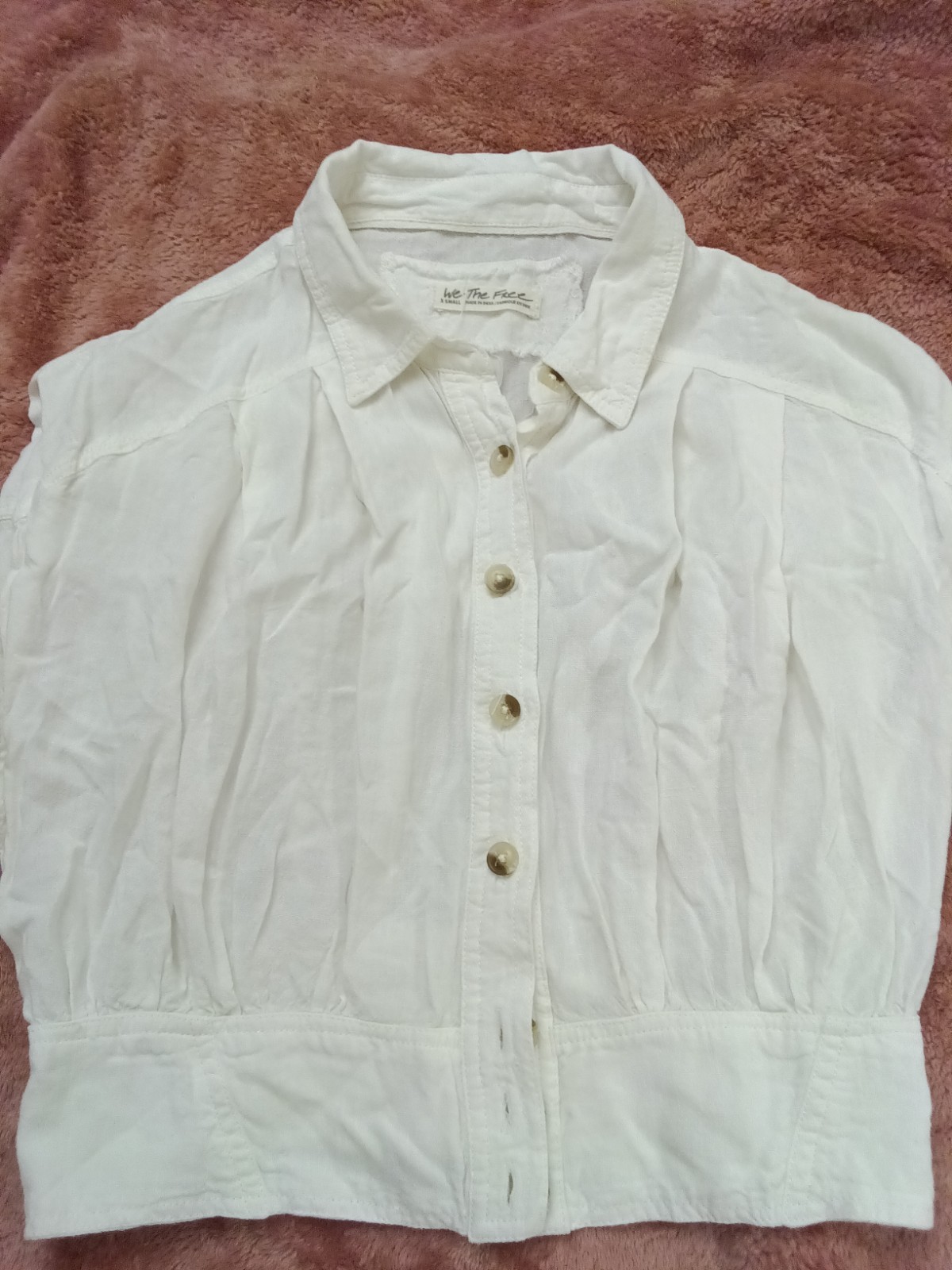 We The Free Women’s Ivory Button Relaxed Fit Open Sides Sleeveless Top S