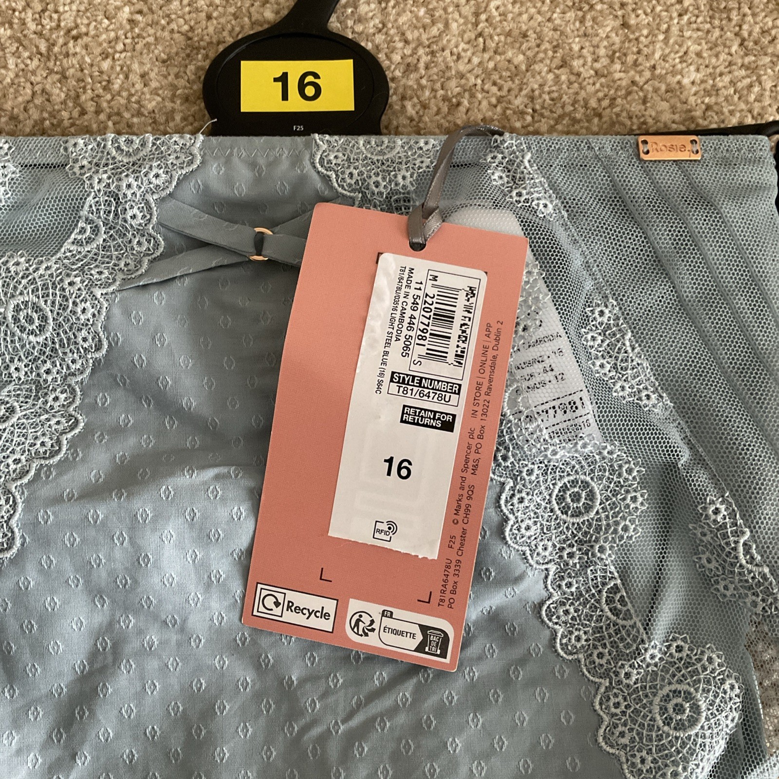 RRP £14 M&S Size 16 Rosie High Waisted High Leg Knickers Light Steel Blue Waist