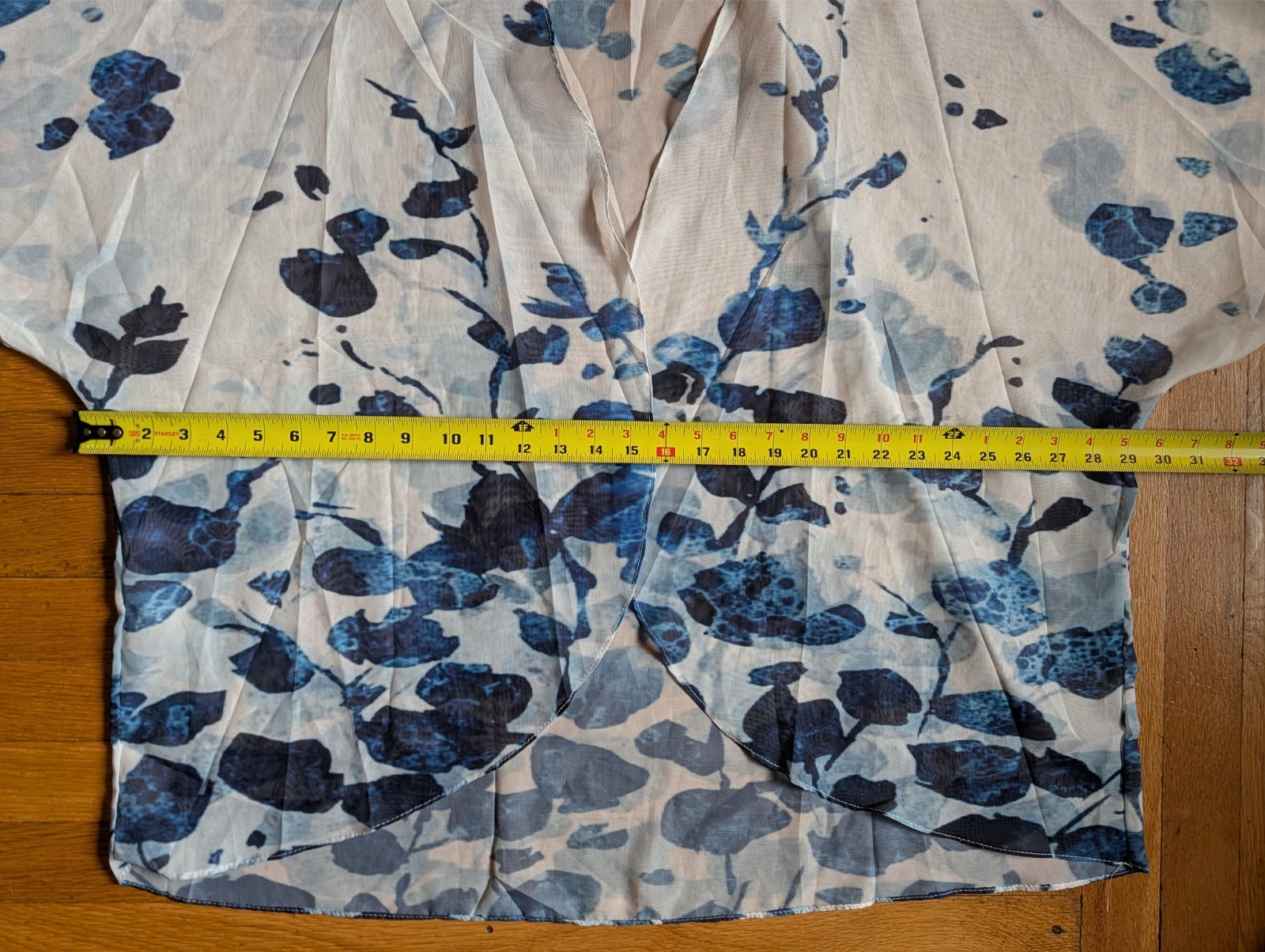 Sheer Kimono Open Front Cardigan L Blue Lightweight Abstract Artistic Watercolor