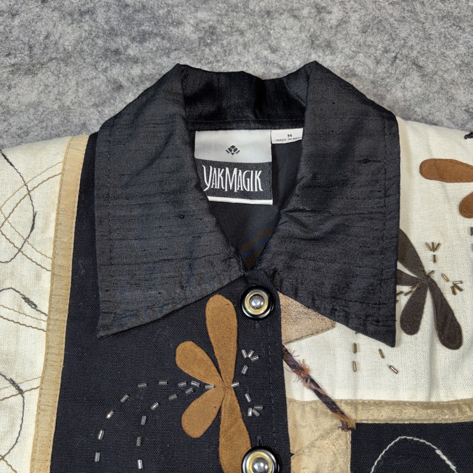 Yak Magik Jacket Women’s Medium Black Patchwork Arty Embroidered Dragonfly Boho