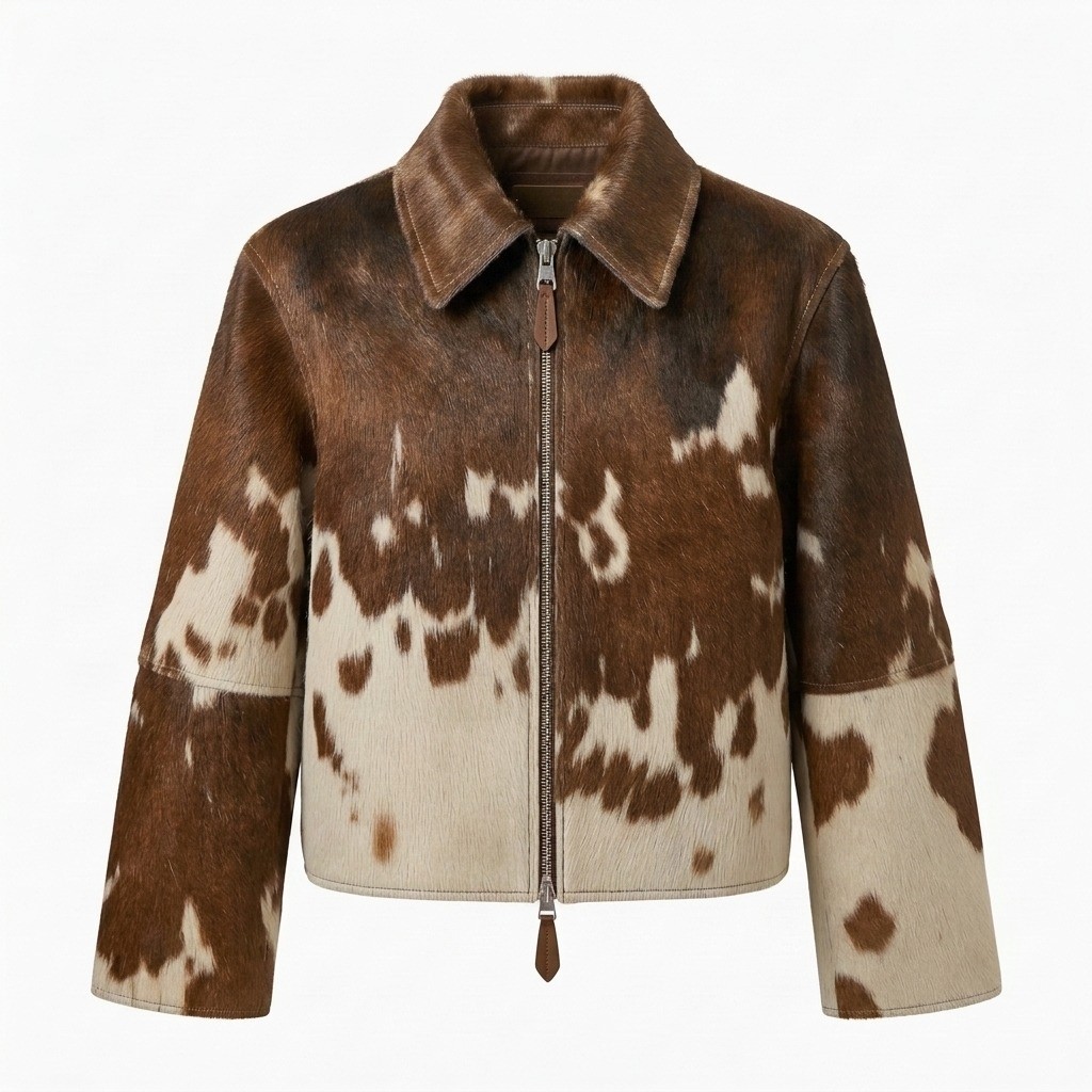 Women’s Genuine Cowhide Leather Jacket Hair On Hide Brown Western Coat