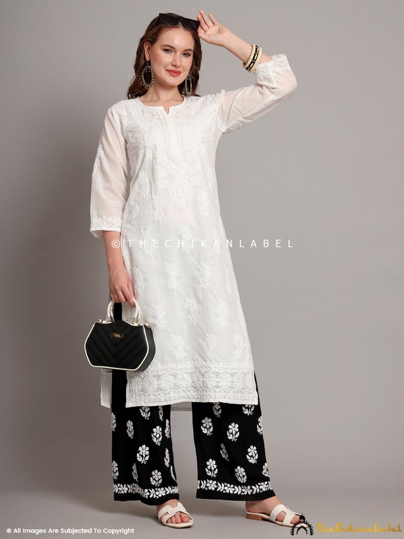 Women’s Ethnic Cotton Chikankari Kurti with inner White, Hand Embroidered