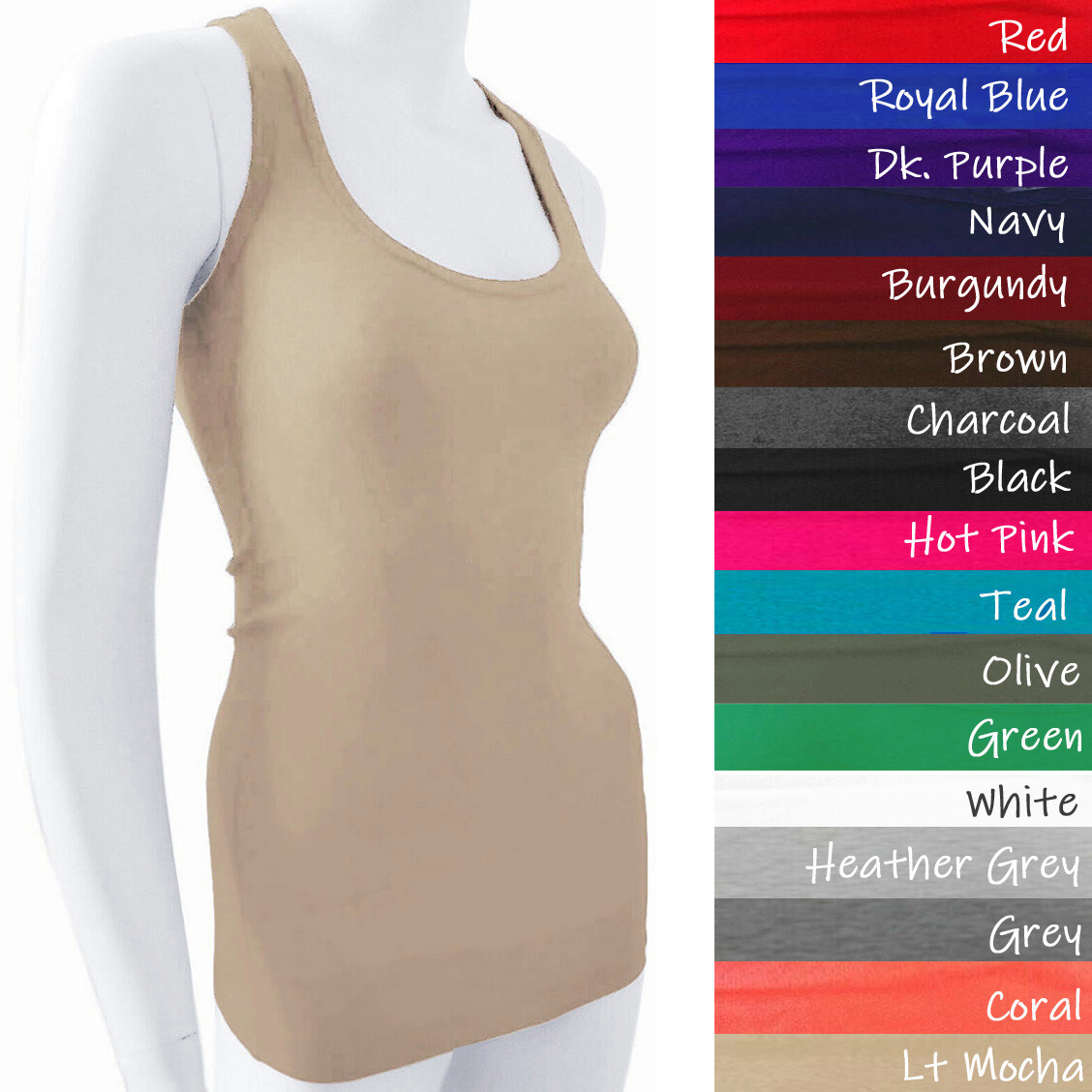 Racer Back Stretchy Muscle Shirt Solid Plain Cotton Spandex Fitted Tank Top