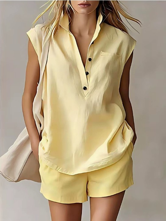 Women’s 2 Piece Outfit Sleeveless Shirt and Shorts Set Casual Summer