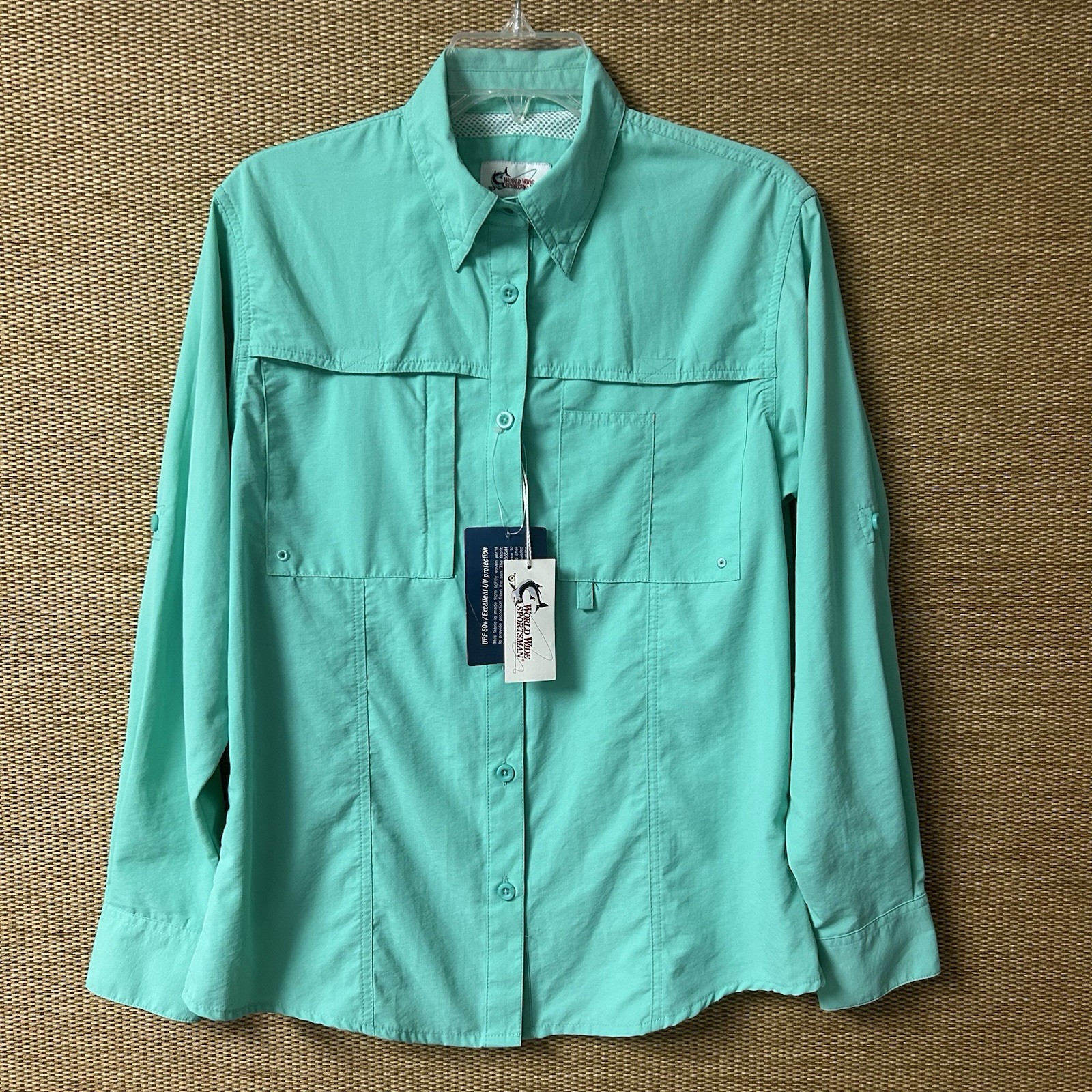 World Wide Sportsman Shirt Womens S Seaglass Green Long Sleeve Button Up UPF 50+