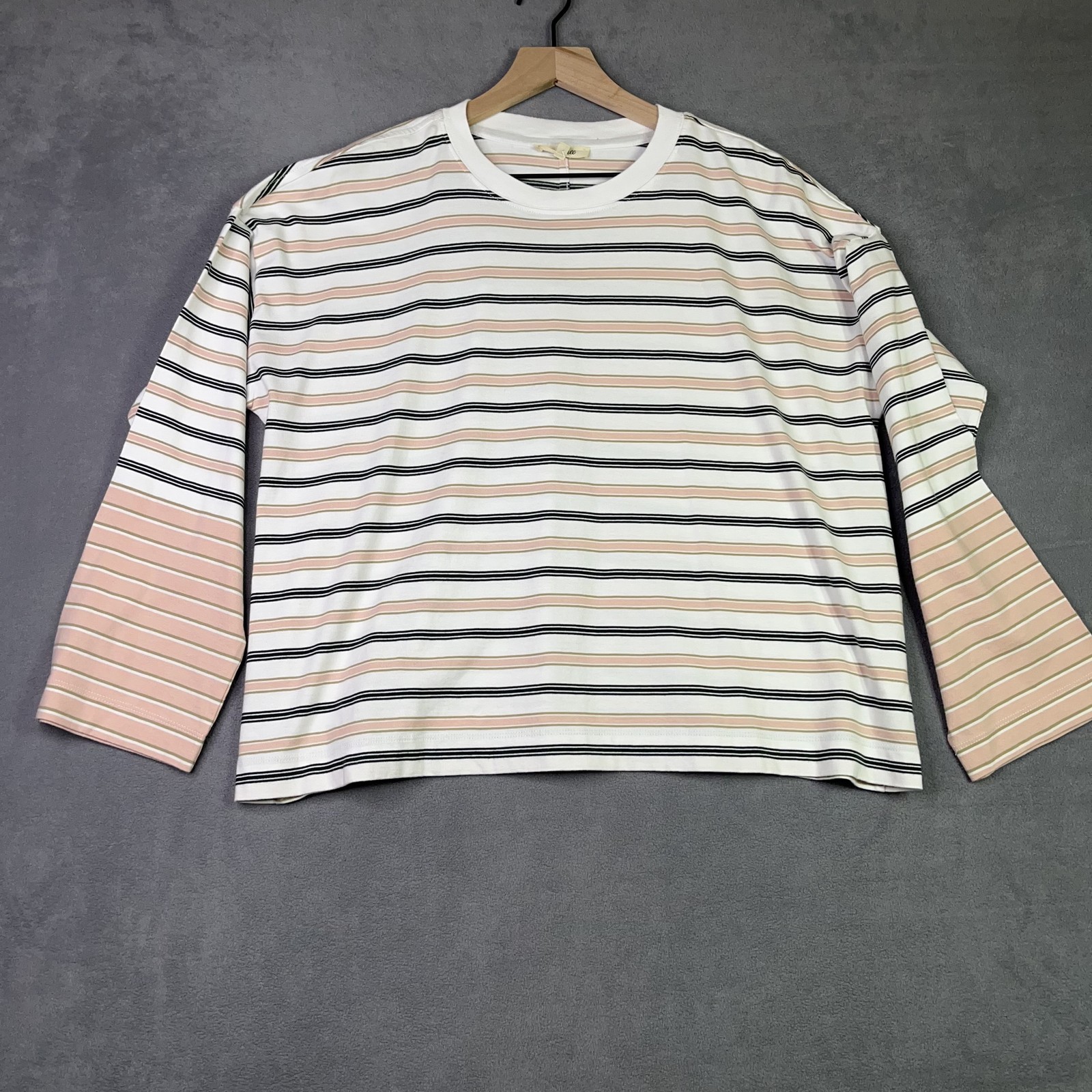 Madewell Top Womens S White Pink Easy Crewneck Long-Sleeve Tee Striped Cotton