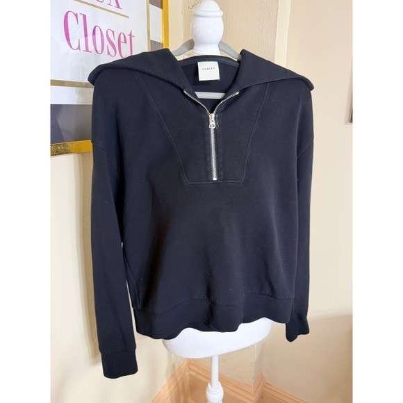 Varley Vine Half-Zip Pullover Sweatshirt Black Sailor Collar Large RN150115