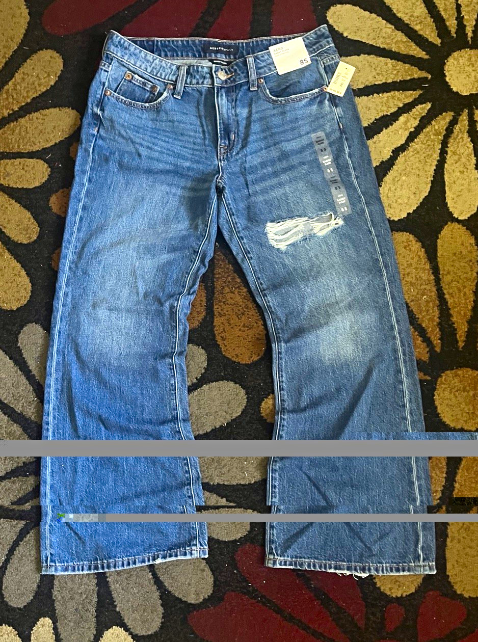 AERO Mid-Rise Baggy Flared Jeans Medium Wash Blue Denim Distressed 5-Pocket
