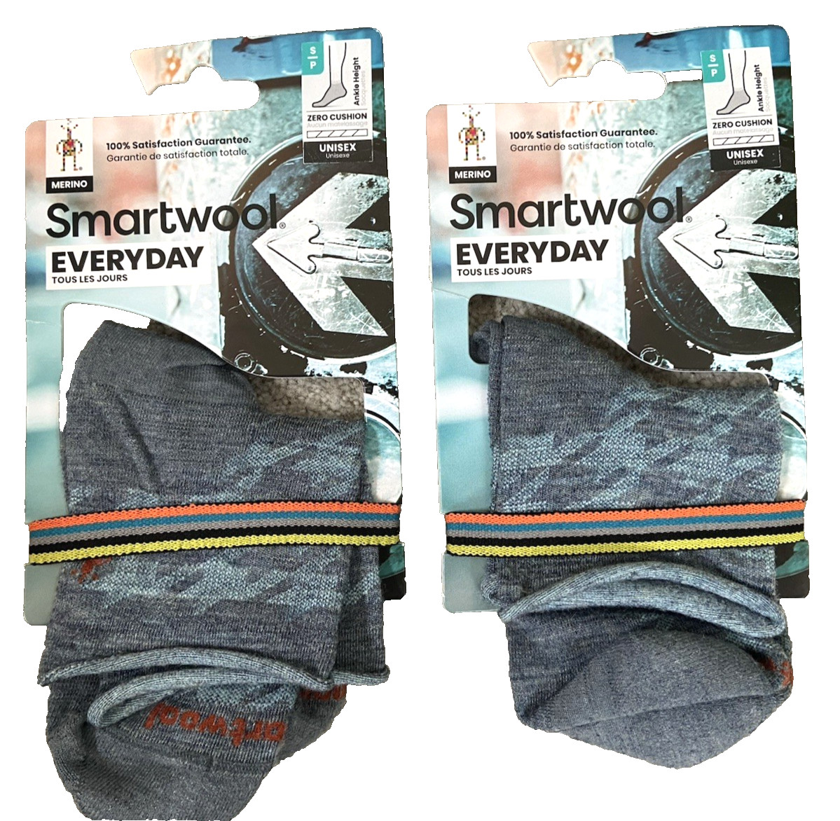 Lot of 2 pairs Smartwool Everyday Zero Cushion Houndstooth Ankle Socks Blue S