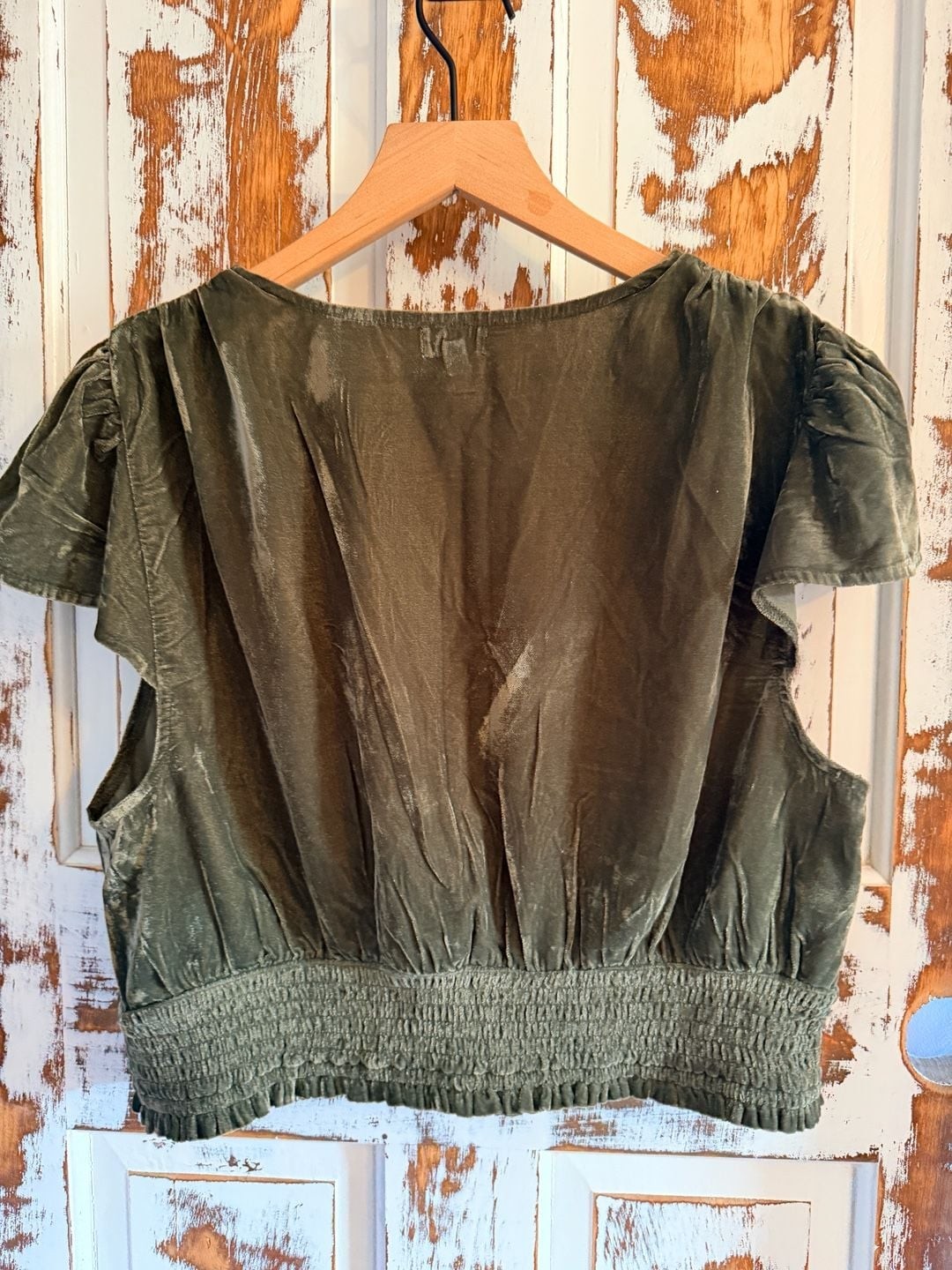 Aerie Short Sleeve Smocked Waist Velvet Crop Top Whimsigoth Cottagecore Boho