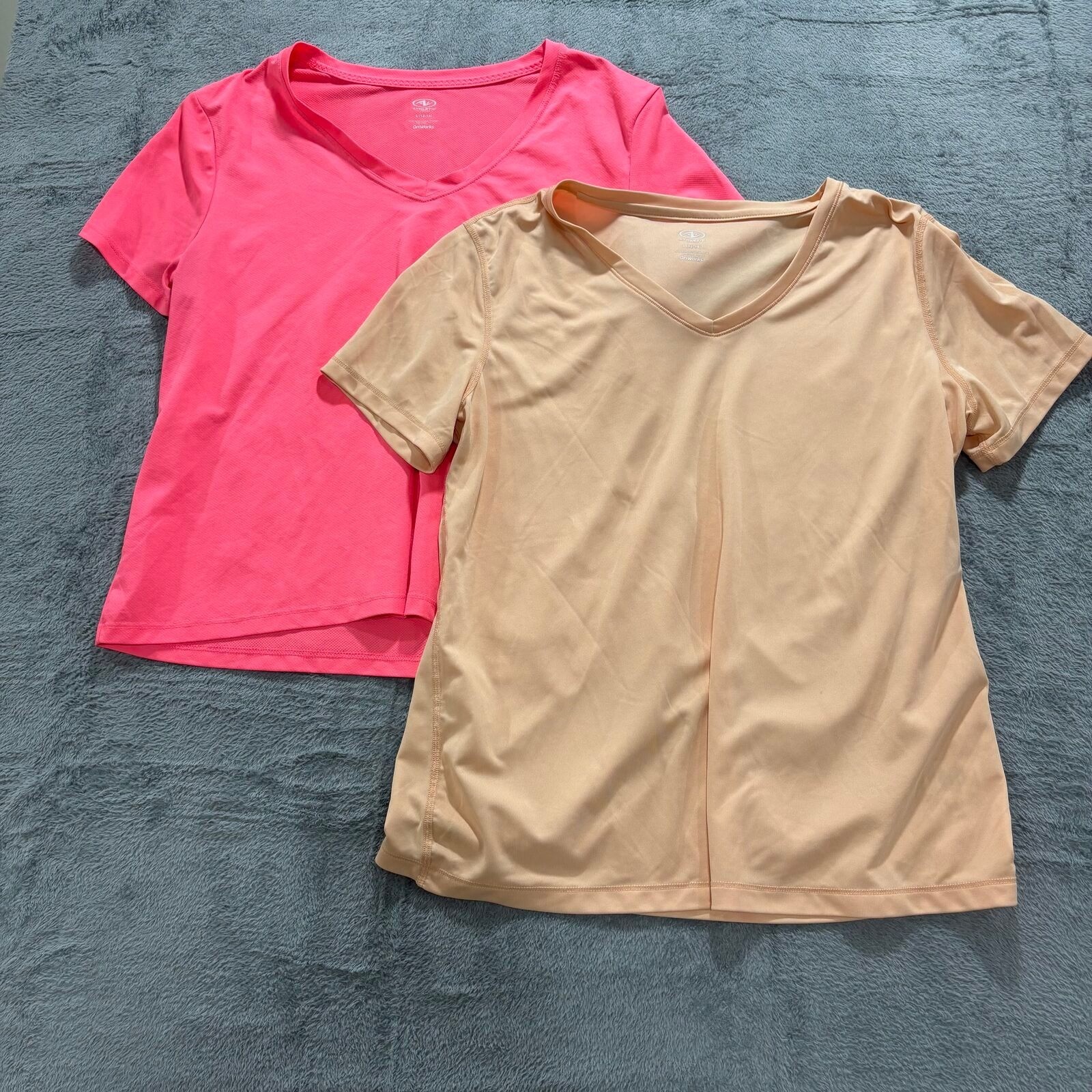 Athletic Works Womens L Coral Nude DriWorks V-Neck Athletic Tee Lot 2 Athleisure