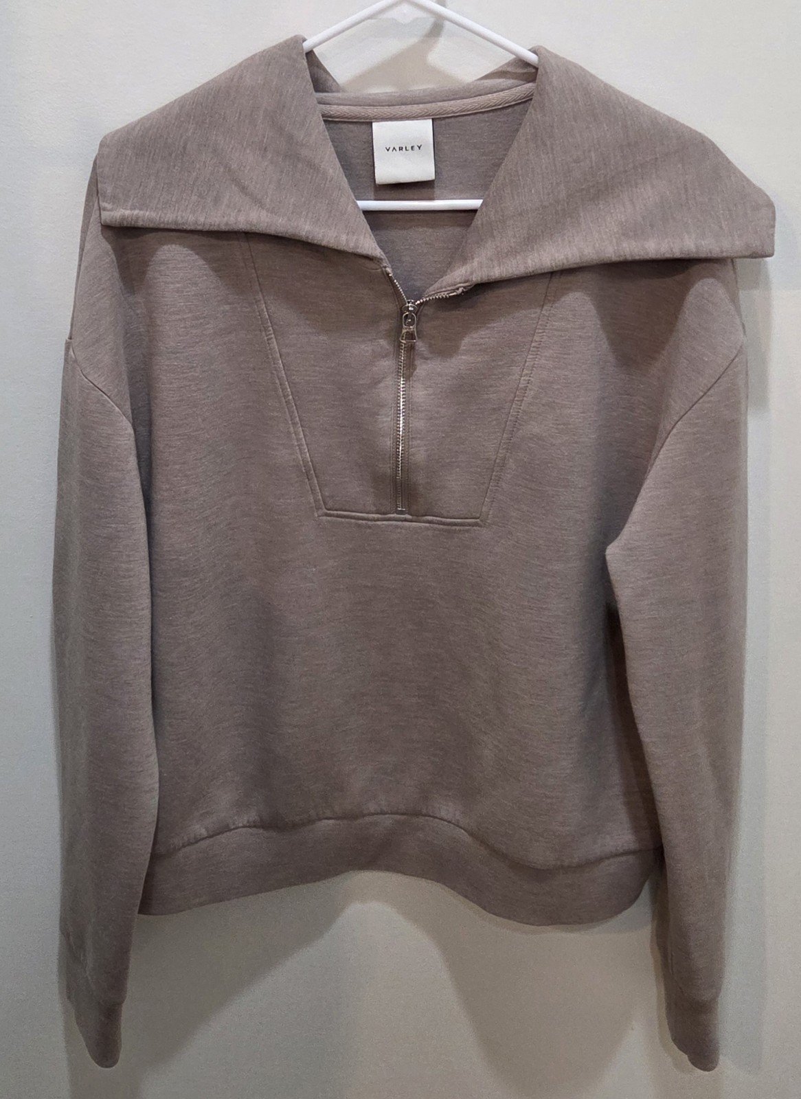 Varley Yates Half-Zip Sweatshirt Doublesoft Taupe Marl Women’s XL Quiet Luxury
