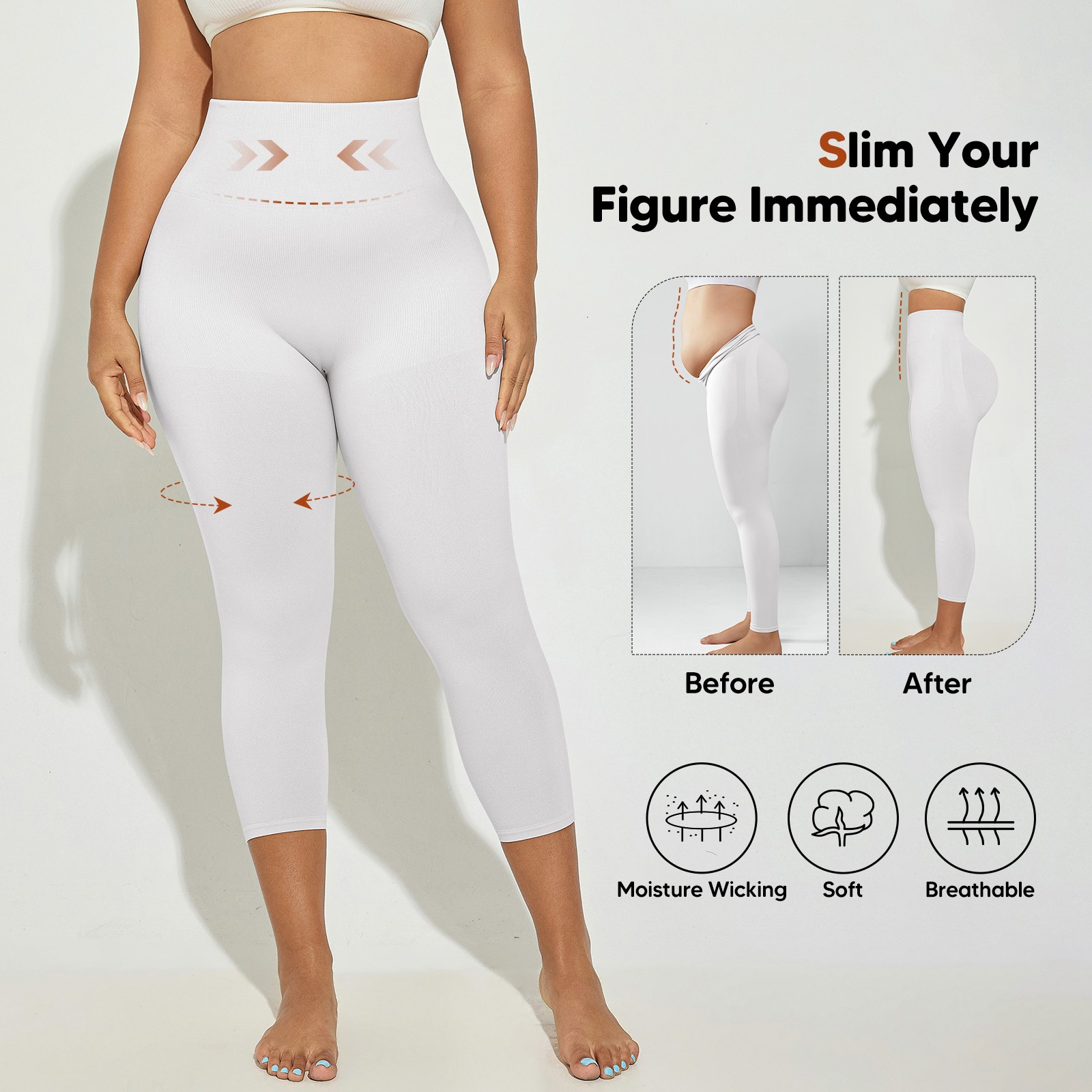 Plus Size Slimming Anti Cellulite Compression Leggings Leg Shaper High Waist US