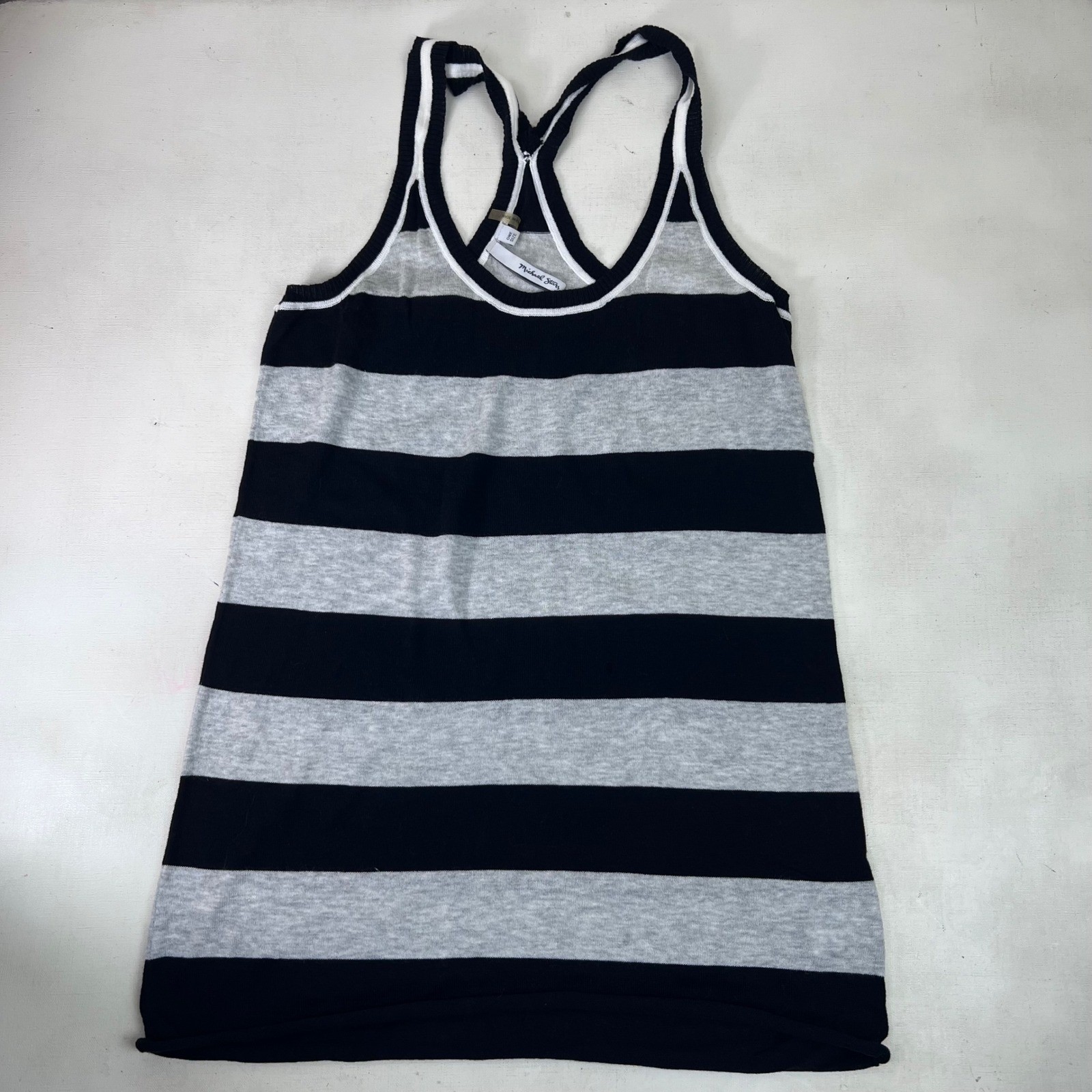 Striped Racerback Tank Top One Size Black Gray Casual Athleisure Michael Stars