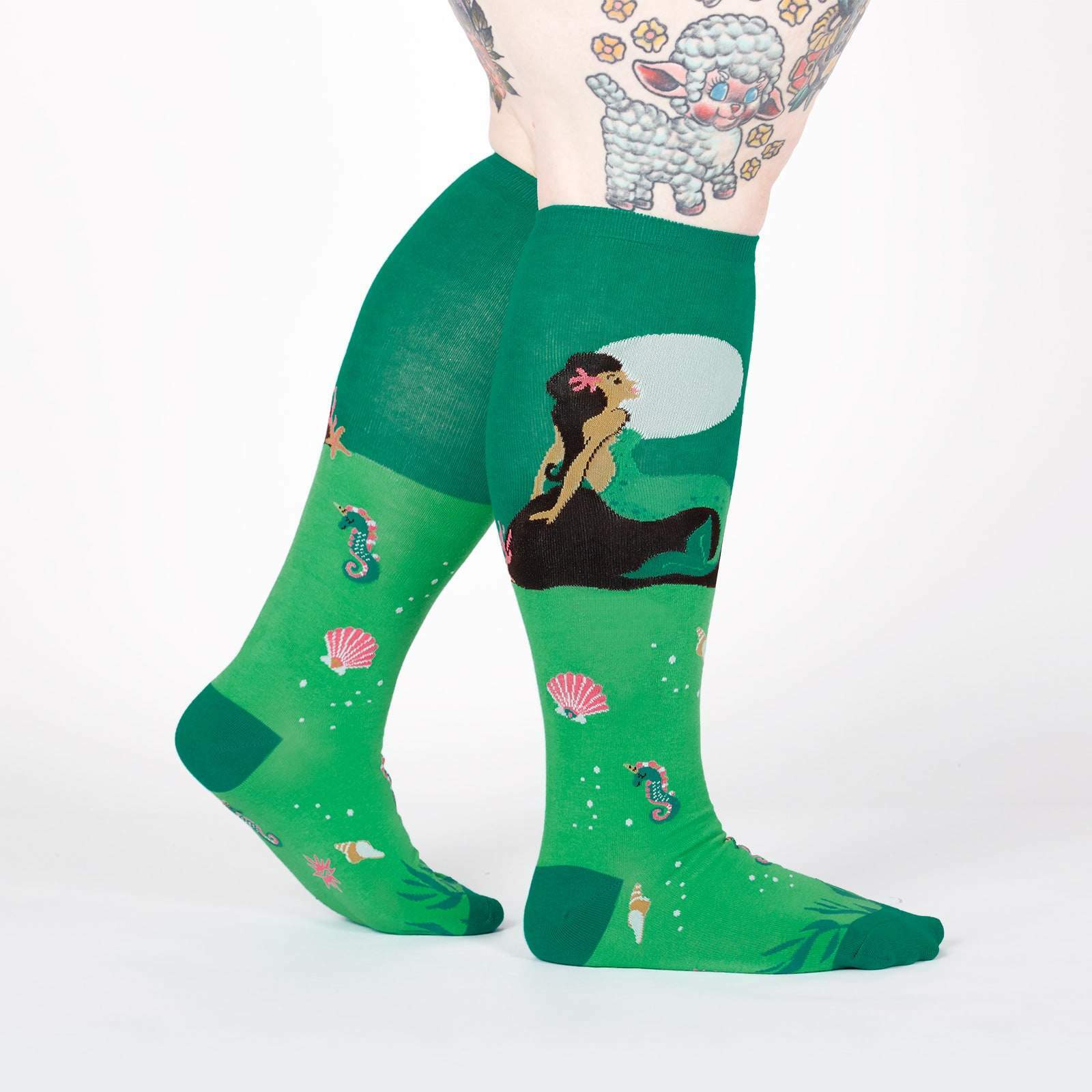 Moonlight Mermaid Wide Calf Knee High Socks Women’s XL Stretch It Fashion New