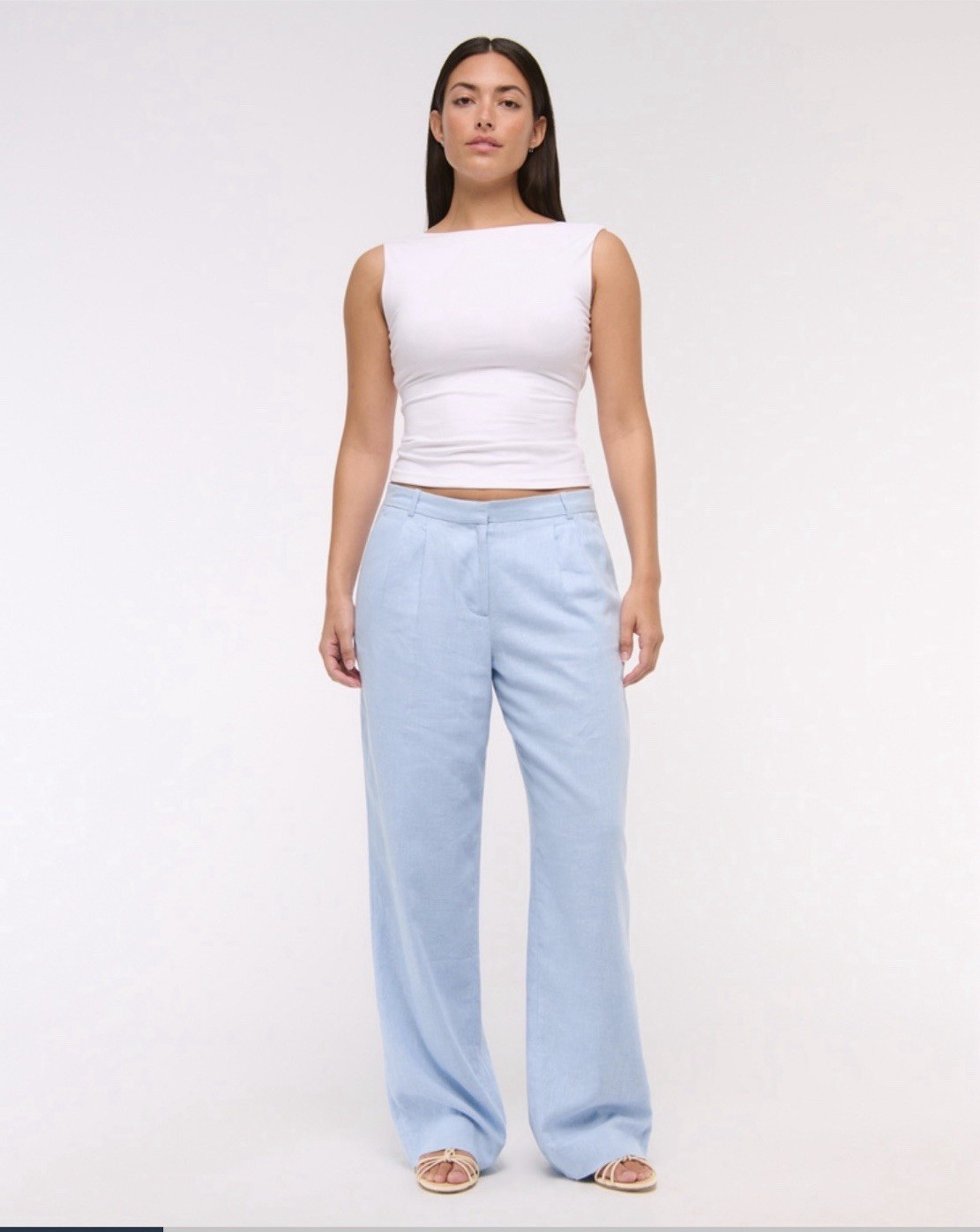 Abercrombie & Fitch Women’s Low Rise Wide-Leg Linen-Blend Pants Blue
