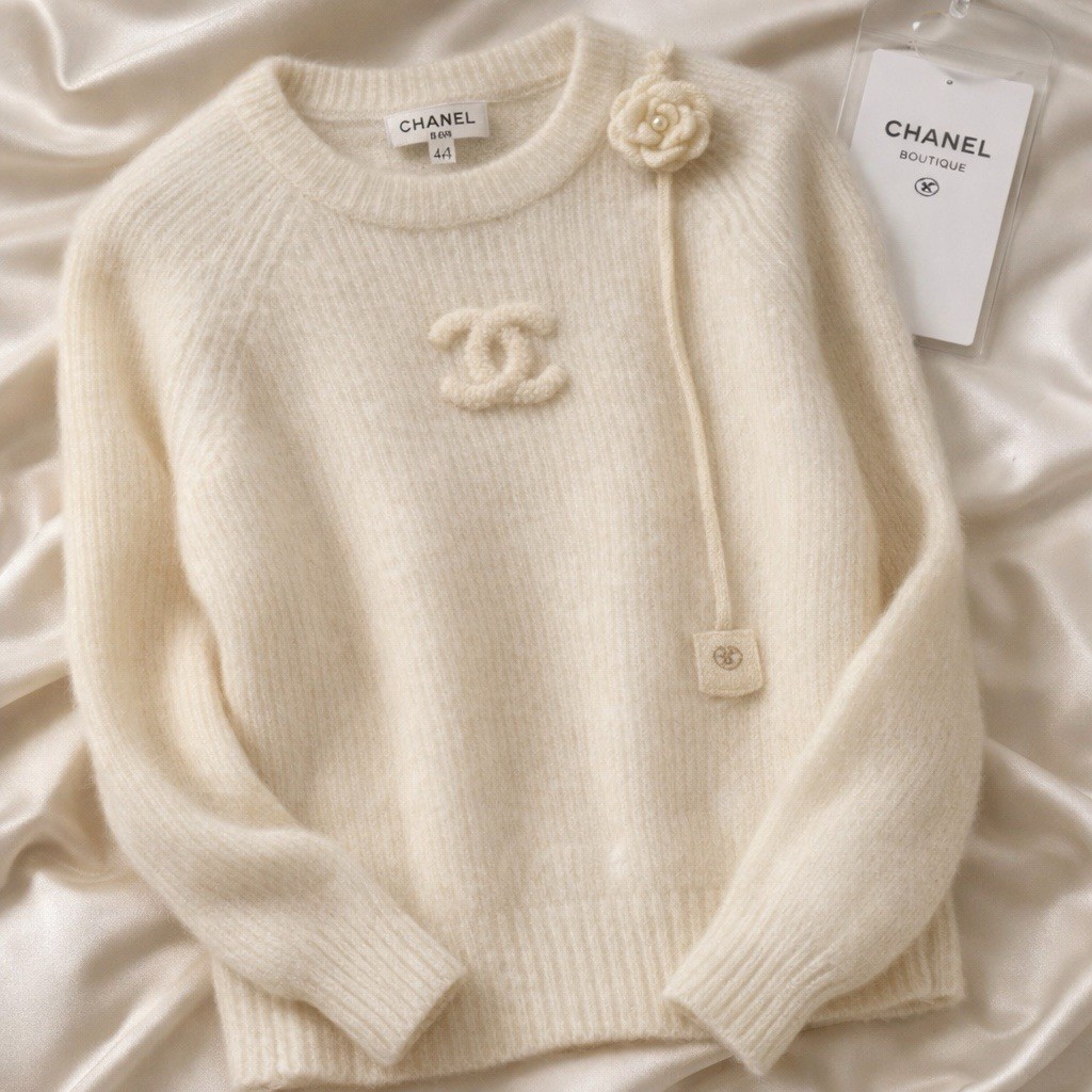 Chanel Cashmere Alpaca Silk Ivory CC Logo Sweater NWT Authentic G2U