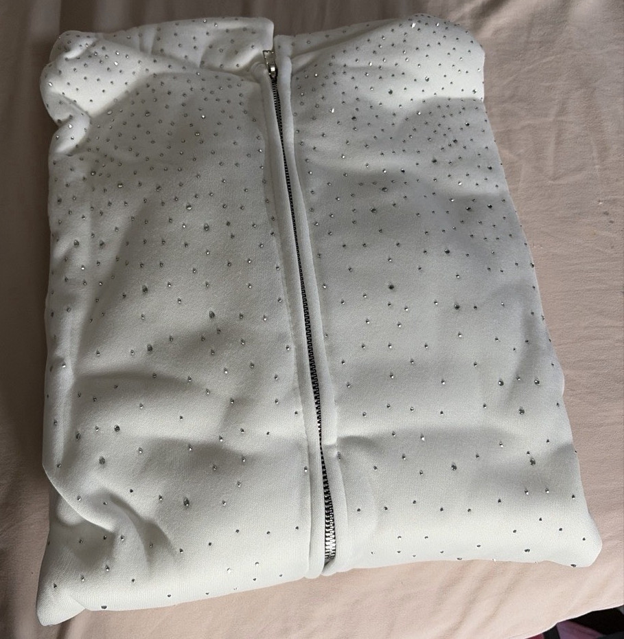 White Cotton Full-Zip Hooded Hoodie, Unisex Adults L Regular Solid Activewear