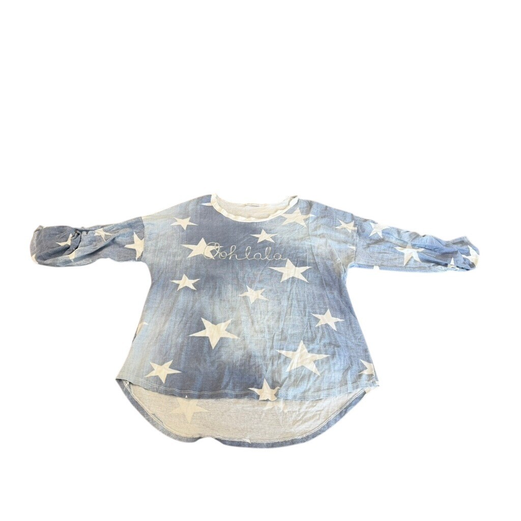 Made in Italy Blue Star Print Ohlala Metallic Embroidery High-Low Tunic Top XL