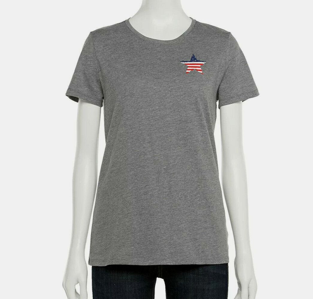 NEW Sonoma XL Women’s Tee Top Gray American Flag Star Patriotic USA Casual