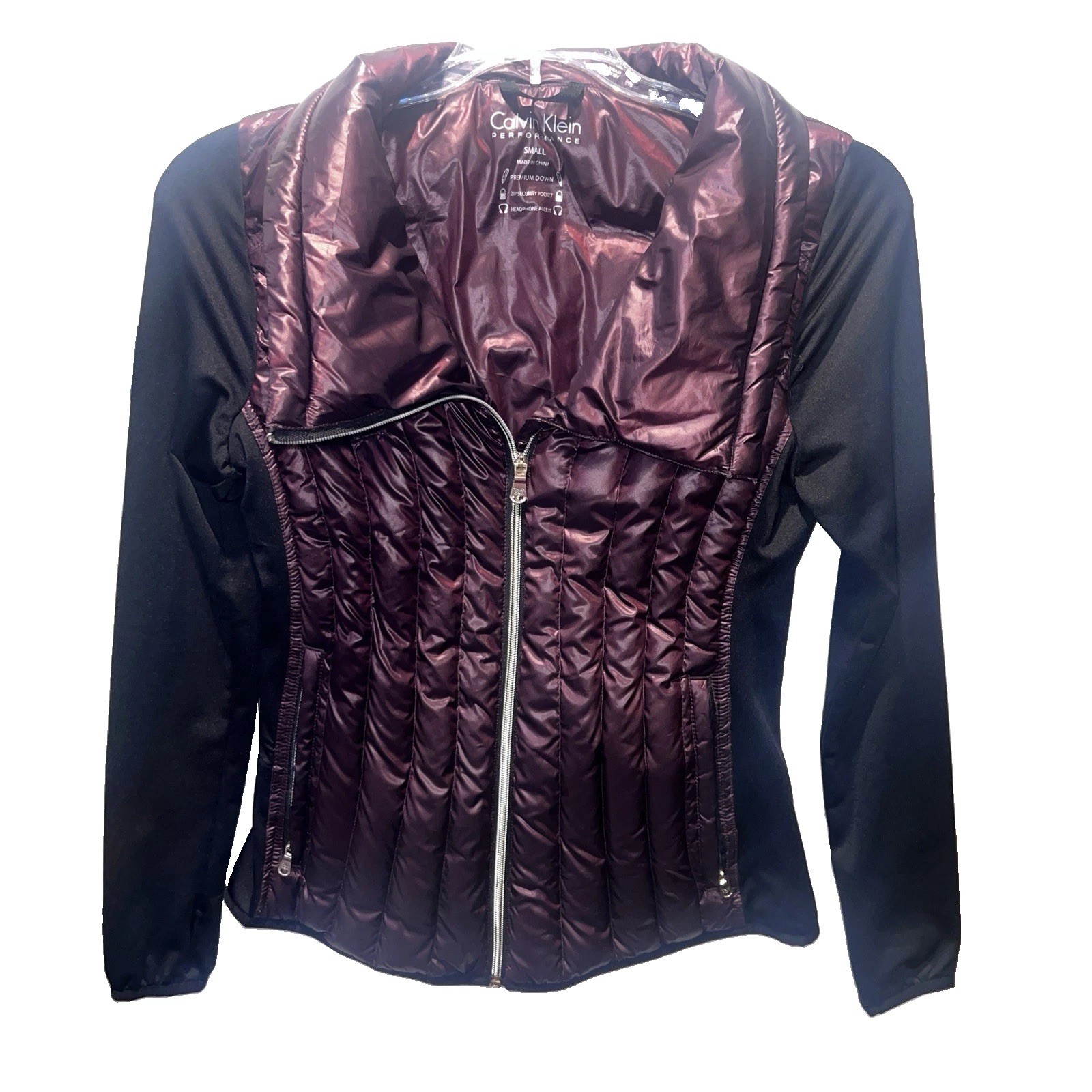 Calvin Klein Performance burgundy down zip Puffer Jacket w/Nylon Sleeves S