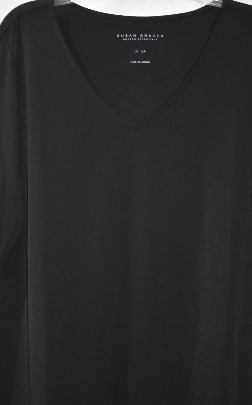 Susan Graver Modern Essentials Long Sleeve V-neck Stretch Tunic Top Comfy Black
