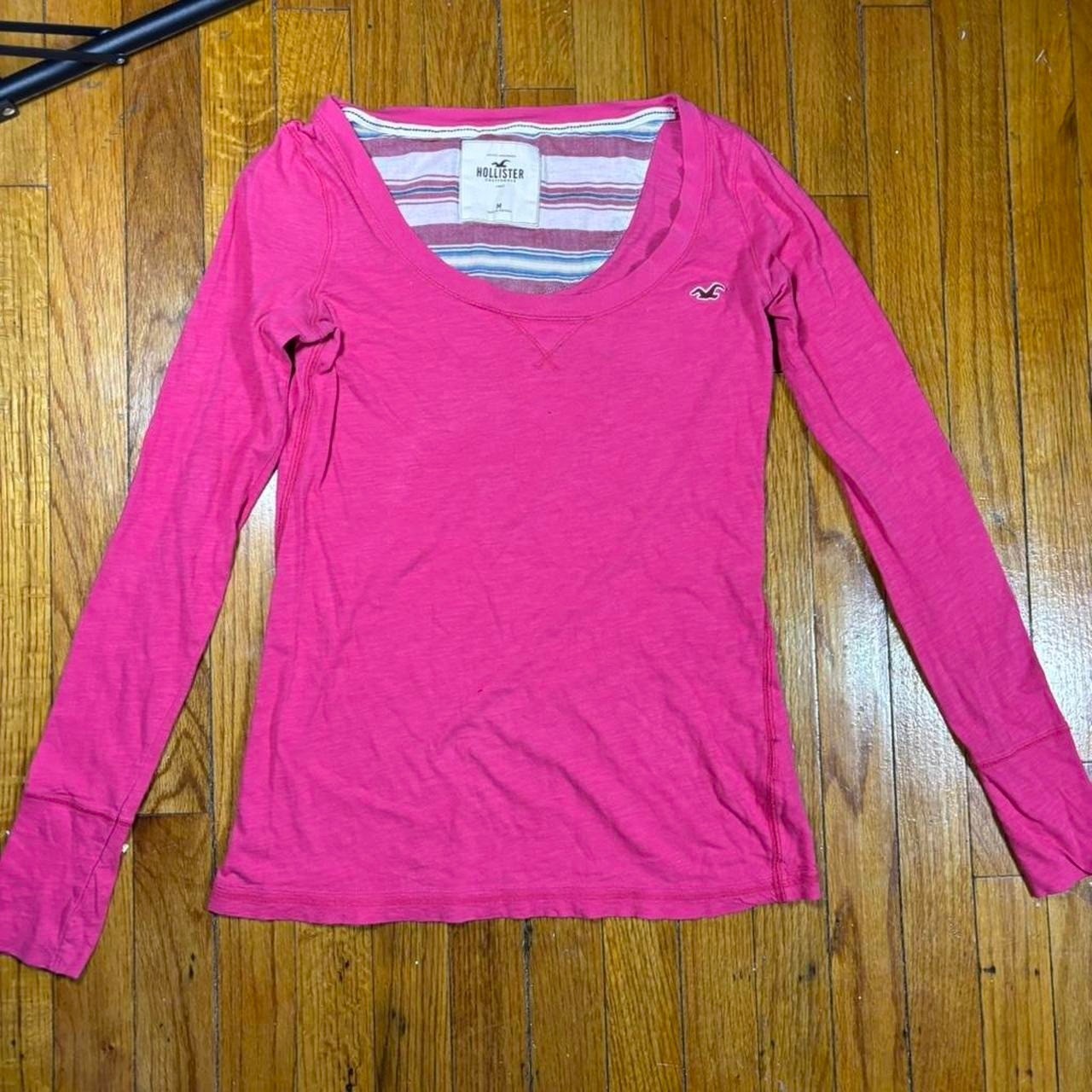 Vintage Y2K Hollister hot pink v neck long sleeve tee preppy sz M