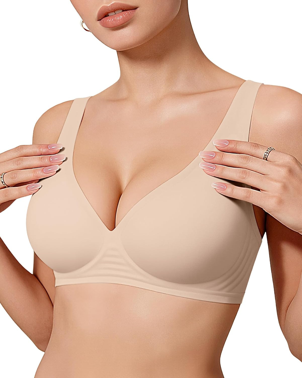 OEAK Womens Deep V Bras Wireless Comfortable Bra Supportive No Underwire Bras Ts