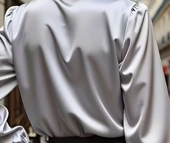 New Classy Elegant Silky Silver Satin Long Sleeve Blouse Plus 4X NEW