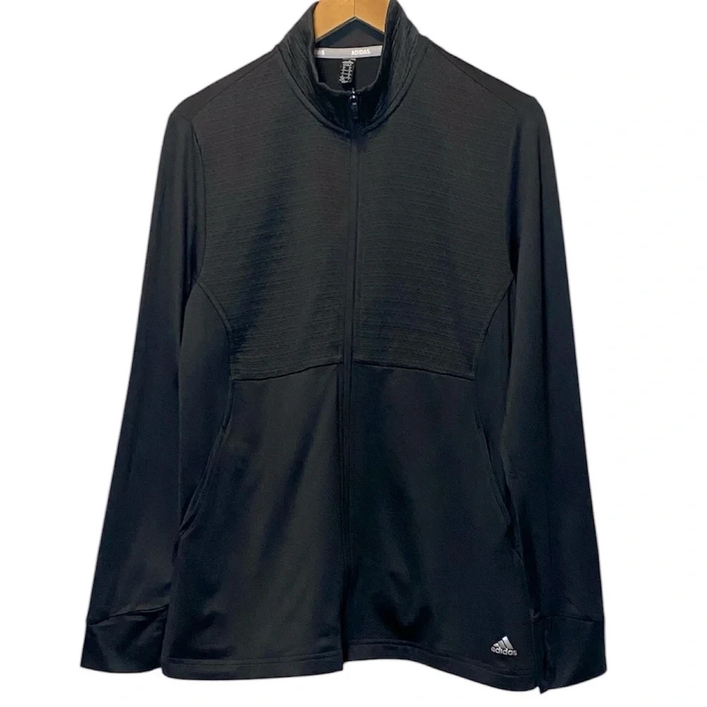 Adidas Golf Jacket Womens XL Textured Ribbed Full Zip Athletic Black Sport