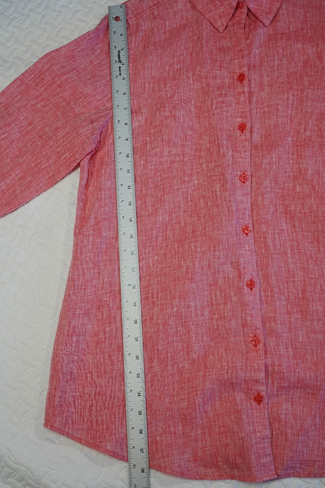 Chico’s 1 Medium 100% Linen No Iron Button Front Tunic Shirt Pink Coral