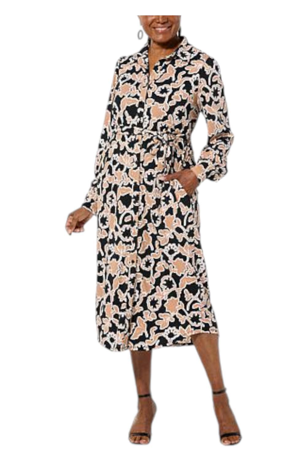 TWRHLL by Christie Brinkley LongSleeve Shirt Dress w/Belt Black Floral
