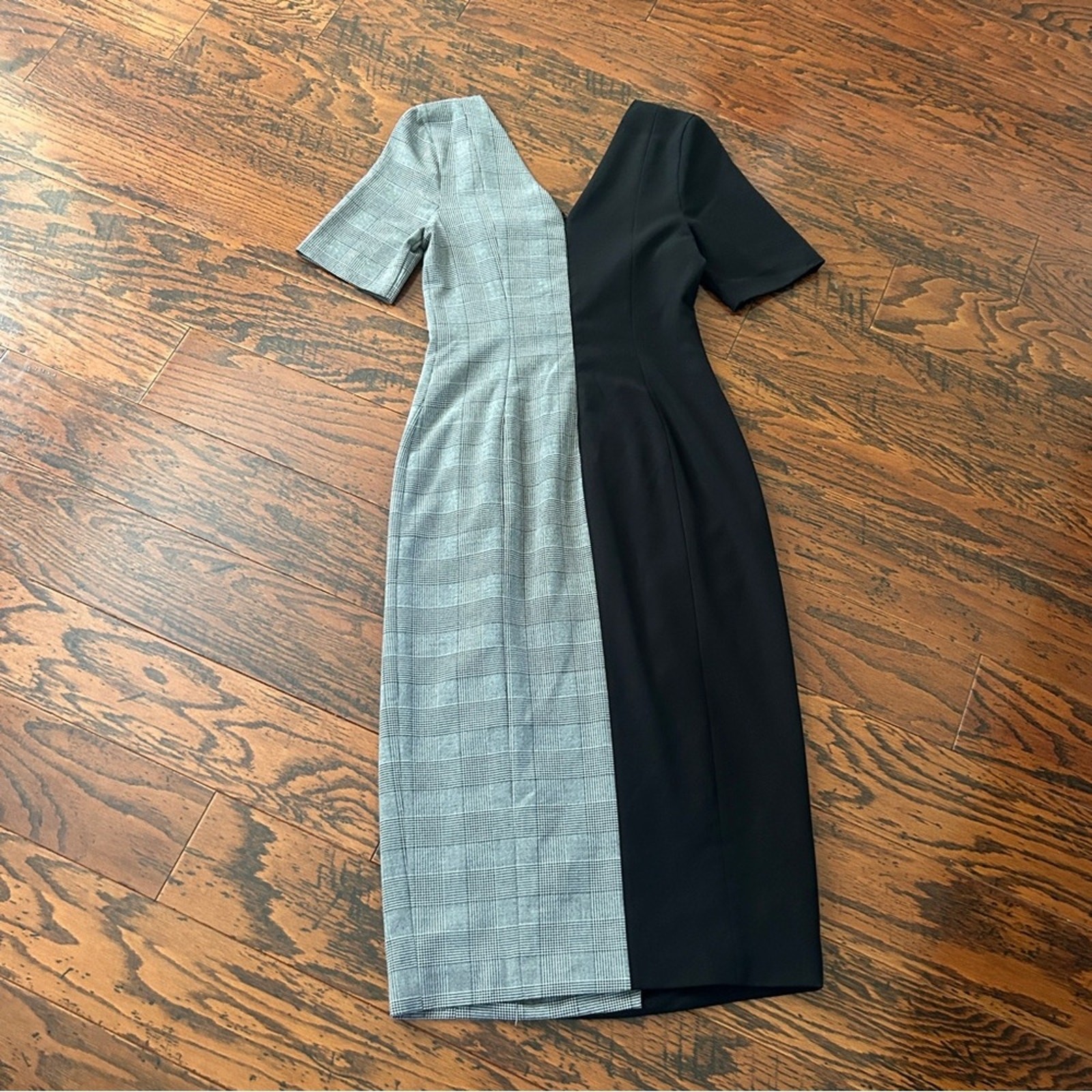 Fame & Partners Everly Button Front Black & Plaid Midi Dress Size 6
