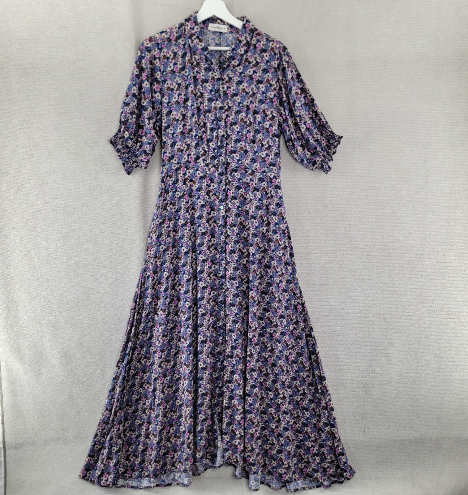 Natural Life Womens Dress Button Front Maxi Smocked Sleeve Shirt Size Medium