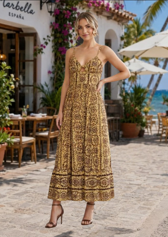 ZARA CUT-OUT EMBROIDERED EYELET MIDI BROWN DRESS sz M Retail price $109